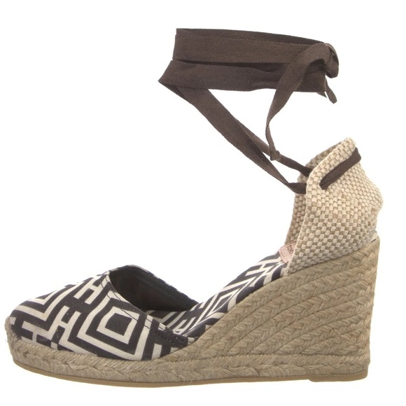 TORY BURCH Espadrille Wedges Coconut Clubhouse | Brown Tan Ankle Tie Sandal 10.5 - Picture 3 of 8